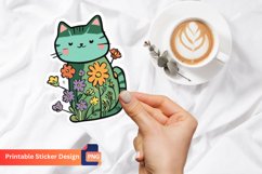 Fluffy Kitty Flowers Sticker, Adorable Cat Flower Sticker Product Image 1