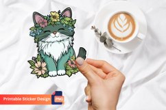 Fluffy Kitty Flowers Sticker, Adorable Cat Flower Sticker Product Image 1