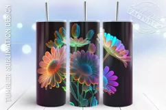 3D tumbler wrap, neon flowers tumbler design Product Image 1