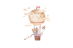 Watercolor Cute Bear and Rabbit Hot Air Balloon Product Image 3