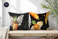 Flying Carrots Fantasy Watercolor Seamless Digital Paper Product Image 2