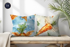 Flying Carrots Whimsical Watercolor Seamless Digital Paper Product Image 2