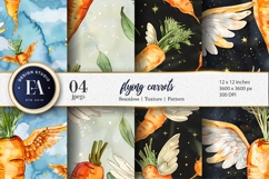 Flying Carrots Whimsical Watercolor Seamless Digital Paper Product Image 1