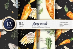 Flying Carrots Fantasy Watercolor Seamless Digital Paper Product Image 1