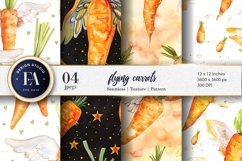 Flying Carrots Whimsical Watercolor Seamless Digital Paper Product Image 1