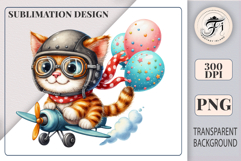 Adorable flying cat clipart with festive decorations – great for sublimation, birthday crafts, and playful printables.