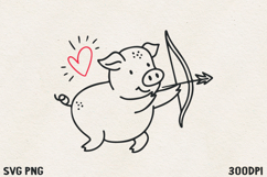 Cute Flying Cupid Pig SVG PNG | Funny Valentine Pig with Bow Product Image 1