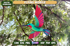 Flying Mobile Laser Cut Design, Wooden Flying Hummingbird Product Image 2