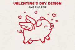 Flying Pig with Hearts Valentine Line Art SVG Product Image 1