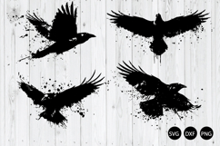 Flying Raven Gothic Ink Splatter SVG, Crow SVG, Raven SVG Product Image 1