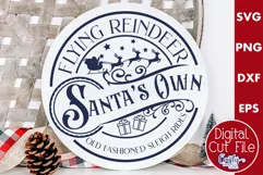 Christmas Round Sign Svg, Flying Reindeer Door Hanger Product Image 1