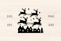 Flying Reindeers and Christmas Town SVG Product Image 1
