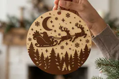 Flying Santa Bauble SVG, Layered Laser Cut Wood Design Product Image 2