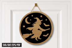 Flying Witch Round Door Hanger Laser Cut SVG Product Image 1