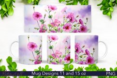 Floral Mug Wrap | Pink Watercolor Meadow PNG Product Image 1