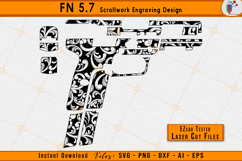FN 5dot7 Scrollwork Firearms Gun Laser Engraving Design Files