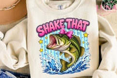 Shake That Bass Fishing PNG, Coquette Fish Clipart, Pink Bow Product Image 3