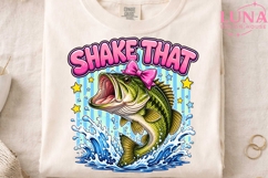 Shake That Bass Fishing PNG, Coquette Fish Clipart, Pink Bow Product Image 4