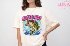 Shake That Bass Fishing PNG, Coquette Fish Clipart, Pink Bow Product Image 1