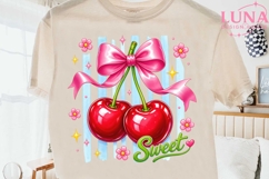 Sweet Cherries with Pink Bow PNG, Coquette Cherry Clipart PN Product Image 1