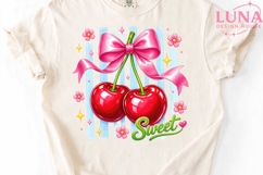 Sweet Cherries with Pink Bow PNG, Coquette Cherry Clipart PN Product Image 4