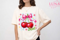 Sweet Cherries with Pink Bow PNG, Coquette Cherry Clipart PN Product Image 5