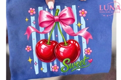 Sweet Cherries with Pink Bow PNG, Coquette Cherry Clipart PN Product Image 6