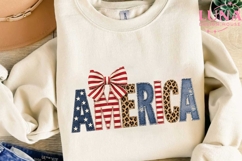 America Patriotic Bow Faux Embroidery PNG, 4th of July PNG Product Image 3