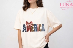 America Patriotic Bow Faux Embroidery PNG, 4th of July PNG Product Image 1