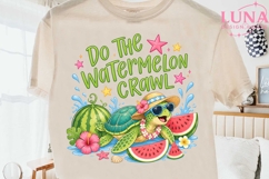 Watermelon Crawl Sea Turtle PNG, Summer Beach Turtle Clipart Product Image 2