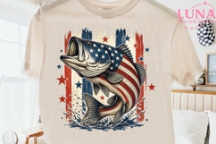 Patriotic Bass Fish PNG, American Flag Fishing PNG, 4th of J Product Image 2