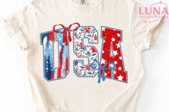 USA Patriotic Floral Letters PNG, 4th of July Sublimation PN Product Image 1