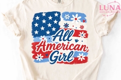 All American Girl PNG, Patriotic Floral Flag PNG, 4th of Jul Product Image 4