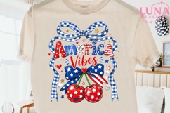 America Vibes Cherries PNG, Patriotic Coquette Bow Sublimati Product Image 2