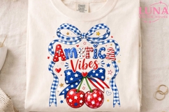 America Vibes Cherries PNG, Patriotic Coquette Bow Sublimati Product Image 4