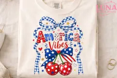 America Vibes Cherries PNG, Patriotic Coquette Bow Sublimati Product Image 4