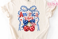 America Vibes Cherries PNG, Patriotic Coquette Bow Sublimati Product Image 5