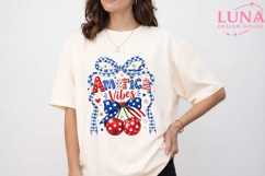 America Vibes Cherries PNG, Patriotic Coquette Bow Sublimati Product Image 1
