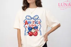 America Vibes Cherries PNG, Patriotic Coquette Bow Sublimati Product Image 1