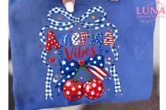 America Vibes Cherries PNG, Patriotic Coquette Bow Sublimati Product Image 6