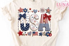 USA Patriotic Faux Embroidery PNG, 4th of July Sublimation P Product Image 5