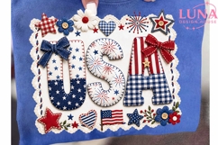 USA Patriotic Faux Embroidery PNG, 4th of July Sublimation P Product Image 6
