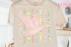 Pink Goose Floral Stripes PNG, Cottage Core Goose Clipart PN Product Image 1