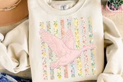 Pink Goose Floral Stripes PNG, Cottage Core Goose Clipart PN Product Image 2
