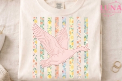 Pink Goose Floral Stripes PNG, Cottage Core Goose Clipart PN Product Image 3