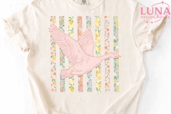 Pink Goose Floral Stripes PNG, Cottage Core Goose Clipart PN Product Image 4