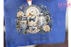 Vintage Duck Teacup PNG, Blue Floral Chinoiserie PNG, Cottag Product Image 6