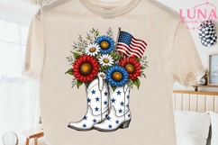 Patriotic Cowboy Boots Floral PNG, 4th of July Sublimation P Product Image 2