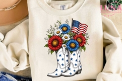 Patriotic Cowboy Boots Floral PNG, 4th of July Sublimation P Product Image 3