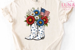 Patriotic Cowboy Boots Floral PNG, 4th of July Sublimation P Product Image 5